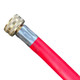ProTool 3/4in ID Water Hose Per Foot (No Hose Ends) ProTool Hybrid Red Ultra Light, close-up image of a red water hose with a brass fitting on a white background.