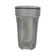ProTool Filter Housing for 4.5 x 10 Filters with Clear Sump, transparent water filter housing with ribbed design and black rubber sealing gasket on top.