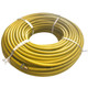 J.Racenstein Operator Hose 1/4in Water Fed Delivery 250ft Yellow Rubber, coiled water hose with brass fittings for water delivery.