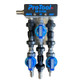 ProTool Soft Wash Metering Block, water and soap mixing station with blue control valves for pressure washing.