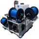 ProTool Pure Water 2 User Skid for Water Fed 3 Reels HiFlow, industrial water filtration and delivery system with three blue hoses on black spools, mounted on a metallic frame with control components.