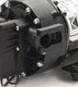 J.Racenstein Water Transfer Pump Kit 110v 5 GPM 90psi, close-up of the portable water transfer pump with black compact body and connector ports