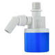 J.Racenstein Float Valve Water Shut off 1/2in Top Port, close-up view of the water shut off valve with white plastic components and a blue water reservoir at the bottom.