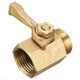 J.Racenstein Shut Off for Garden Hose Brass, brass ball valve with handle for controlling water flow to a garden hose.