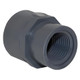 J.Racenstein Union Reducer PVC 3/4in x 1/2in NPT, gray PVC pipe fitting with male and female threaded ends for plumbing applications.