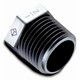 J.Racenstein Plug 1/2in Male NPT Black HDPE, image of a male threaded pipe plug made of high-density polyethylene with black finish and 1/2 inch NPT threading.