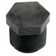 J.Racenstein Plug 1/2in Male NPT Black HDPE, a black plastic plug with a hexagonal top and threaded bottom for sealing or closing pipe fittings.