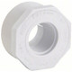 J.Racenstein Reducing Bushing 1in to 1/2in PVC Sch40, white plastic plumbing fitting for pipe connection.