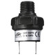 J.Racenstein Pressure Switch 100-off 70-on 1/2in Hose, black pressure switch with threaded top, metal pin connectors at the bottom, and technical specifications printed on the side.