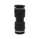 J.Racenstein Gardiner Hose Union Connect 5/16 PushFit, black hose connector with metal fittings for easy garden hose attachment.