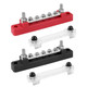 ProTool Power Distribution Buss (2) Red-Black12v, image showing red and black electrical distribution bus bars with screws and plastic insulators.