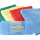 Ettore MicroSwipe Microfiber Towel 10 Pack, colorful microfiber cleaning towels in green, yellow, red, and blue with a blue wrap.