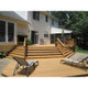 J.Racenstein Burlington Gold Deck & Wood Stain DRP, outdoor wooden deck with stained wooden surfaces, patio furniture, and house in the background.