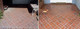 Front9 Restoration Products F9 Efflorescence/Calcium Remover, before and after cleaning brick patio showing removal of efflorescence and calcium deposits.
