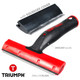 Triumph Scraper 6in Angle Aquarium Scraper with Squeegee in Cap, showing a black and red handle with an angled grip and a smaller blade for cleaning aquarium glass.