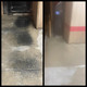J.Racenstein F9 Double Eagle Degreaser Gal, before and after cleaning of a concrete floor with the product showing removal of oil stains and grime.