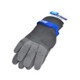 J.Racenstein Glacier Glove Fleece-Lined, gray winter glove with blue strap and tags on white background.