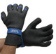 J.Racenstein Glacier Glove Fleece-Lined, black gloves with blue wrist strap and fleece lining, designed for cold weather outdoor activities.