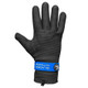 J.Racenstein Kenai Neoprene Gloves, black neoprene gloves with textured grip surface and adjustable blue strap for water sports or outdoor activities.