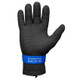 J.Racenstein Kenai Neoprene Gloves, black gloves with textured grip surface and blue adjustable strap with 'GLACIER OUTDOOR' written on it.