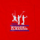 J.Racenstein T-Shirt w/ Pocket 3 Dudes Red, red T-shirt with a pocket featuring a graphic of three men fishing and the text 'professional window-cleaning' in white and blue.