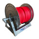 ProTool Reel Stainless Steel with Hose Installed, heavy-duty industrial hose reel with red hose coiled around stainless steel drum for efficient hose management.