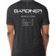 J.Racenstein J Racenstein Gardiner World Tour T Shirt, black T shirt with white text listing tour dates and sizes on the back.