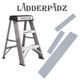 ProTool LadderPadz, set of anti-slip ladder stabilizer pads with a step ladder in the background for safety and stability.