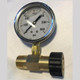 ProTool Pressure Gauge M22 14MM 6000psi Brass, pressure gauge with a white dial displaying psi measurements and a brass fitting with a black adjustment knob.