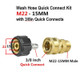 ProTool M22 15MM Hose Quick Connector Kit with 3/8 Quick Connects, image showing the black and gold connectors with dimensions and labels for quick connection and compatibility