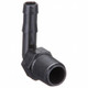 ProTool Hose Barb 90deg 1/2in M Thread x 1/2in Elbow, a black plastic hose fitting with a 90-degree bend and threaded connection.