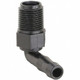 ProTool Hose Barb 90deg 1/2in M Thread x 1/2in Elbow, black plastic hose fitting with 90-degree angled design and threaded connection.