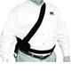 J.Racenstein Belt Support for Pole and Pole Clamp, black support belt with a clip and adjustable strap worn across the chest of a man in a white shirt.