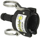 ProTool Coupler 3/4in FM to 1/2in barb Banjo, a black plastic quick connect fitting with a metal clip for industrial or plumbing use.