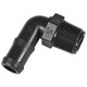 ProTool Hose Barb 90deg Banjo 3/4in-3/4in MNPT, black plastic hose fitting with 90-degree elbow and threaded connection for secure plumbing or fluid transfer.