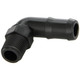 ProTool Hose Barb 90deg 1/2in M Thread X 3/4in, black plastic hose fitting with threaded and barbed ends for secure hose connections.