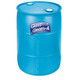 J.Racenstein Glass Gleam 3 55 Gal Drum, blue plastic 55-gallon drum with measurement markings and a lifting ring on the top, used for industrial cleaning or chemical storage.