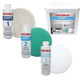 StonePro Quartz Countertop Polish Kit, with bottles of repair system liquids labeled 1, 2, and 3, along with polishing pads and display box.