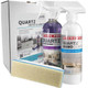 StonePro Quartz Protection Nanoguard Kit, countertop protection spray and cleaner with a spray bottle, applicator pad, and packaging box for kitchen quartz surfaces.