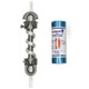 J.Racenstein Sky Genie Descender Large 1/2 inch Rope, metal descender with white rope and Sky Genie Variable Descent Control Device for climbing safety.
