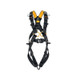 Petzl Newton ANSI/CSA Body Harness, black and yellow safety harness for fall protection with adjustable straps and sturdy buckles.