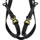 Petzl Newton ANSI/CSA Body Harness, black safety harness with yellow accents and adjustable straps for fall protection.