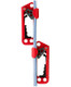J.Racenstein CMI Ultracender Ascender, red and black climbing device with a blue and white rope running through it.