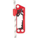J.Racenstein CMI Ultracender Ascender, rescue and climbing device with red aluminum frame, black ergonomic handle, and attached rope.
