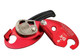 J.Racenstein ISC Descender D4 7/16in, D5 1/2in, rescue descender device for rope rescue and climbing activities, red and silver climbing equipment with safety features.