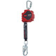 DBI/Sala Self Retracting Lifeline 20ft Rebel Web, image of a red and black personal fall arrest safety device with a retractable web and carabiner for fall protection.