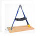 J.Racenstein Sky Genie Descent Control Bosun's Chair, safety harness with straps and harness connected to a wooden platform for descent control.