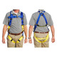 Gemtor #922 Harness with side D-rings, safety harness with blue straps, yellow leg straps, and side D-ring attachments for fall protection.