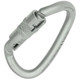 J.Racenstein ANSI OVALONE DNA Auto Block Connector KONG Lunar White, a close-up image of a silver-colored carabiner with a locking mechanism and textured grip.