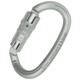 J.Racenstein ANSI OVALONE DNA Auto Block Connector KONG Lunar White, a silver-colored oval-shaped carabiner with a secure locking mechanism.